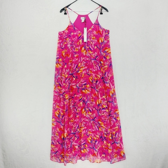 NEW Nicole Miller Floral Chiffon V Neck Summer Flowy Maxi Dress P5313 - Picture 2 of 9